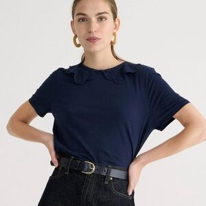 NWT J. Crew Navy Blue Lace Collar Women's XXS Short Sleeve Blouse Top